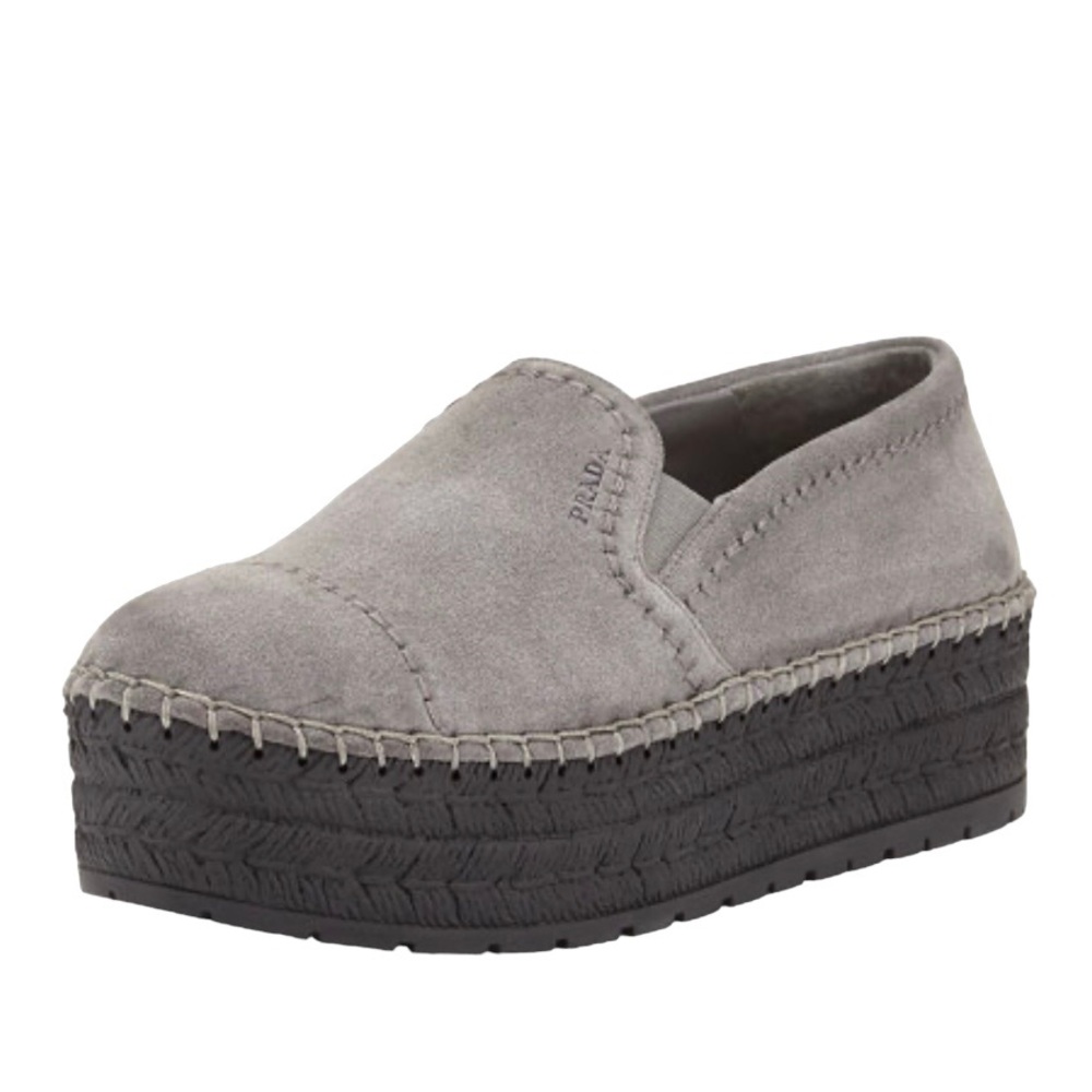 Prada slip on espadrille platform loafer.